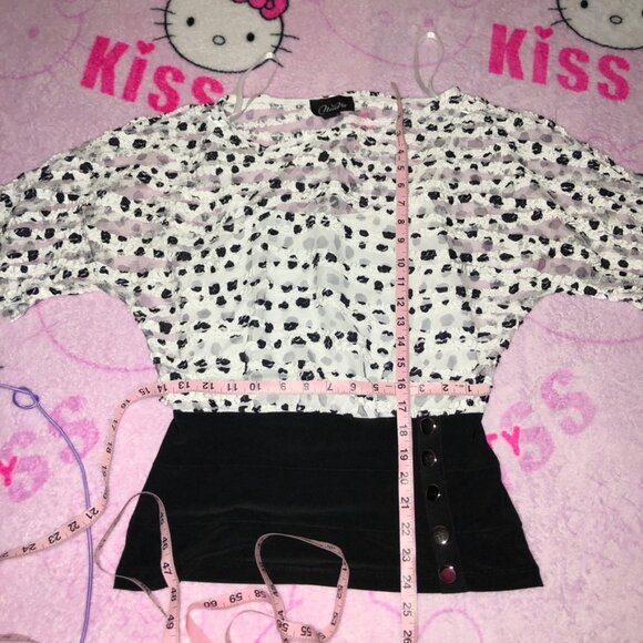 y2k coquette unique mesh layered top with bandage waistband and buttons - Picture 5 of 6